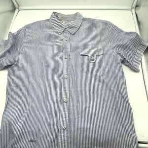 Robert Geller NY 44 Cotton Blend Short Sleeve Button Shirt Japan White Blue